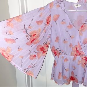 Fall floral flare sleeve blouse